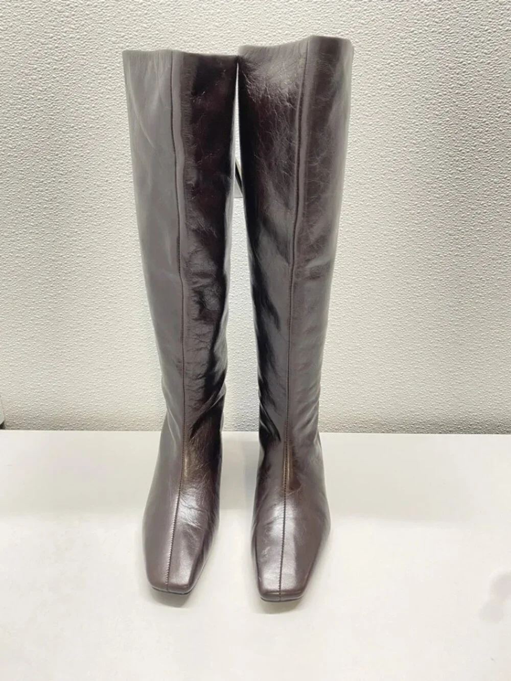 NEW Massimo Dutti Womens Leather Knee High Kitten Heel Square  Boots Size 9 Blac